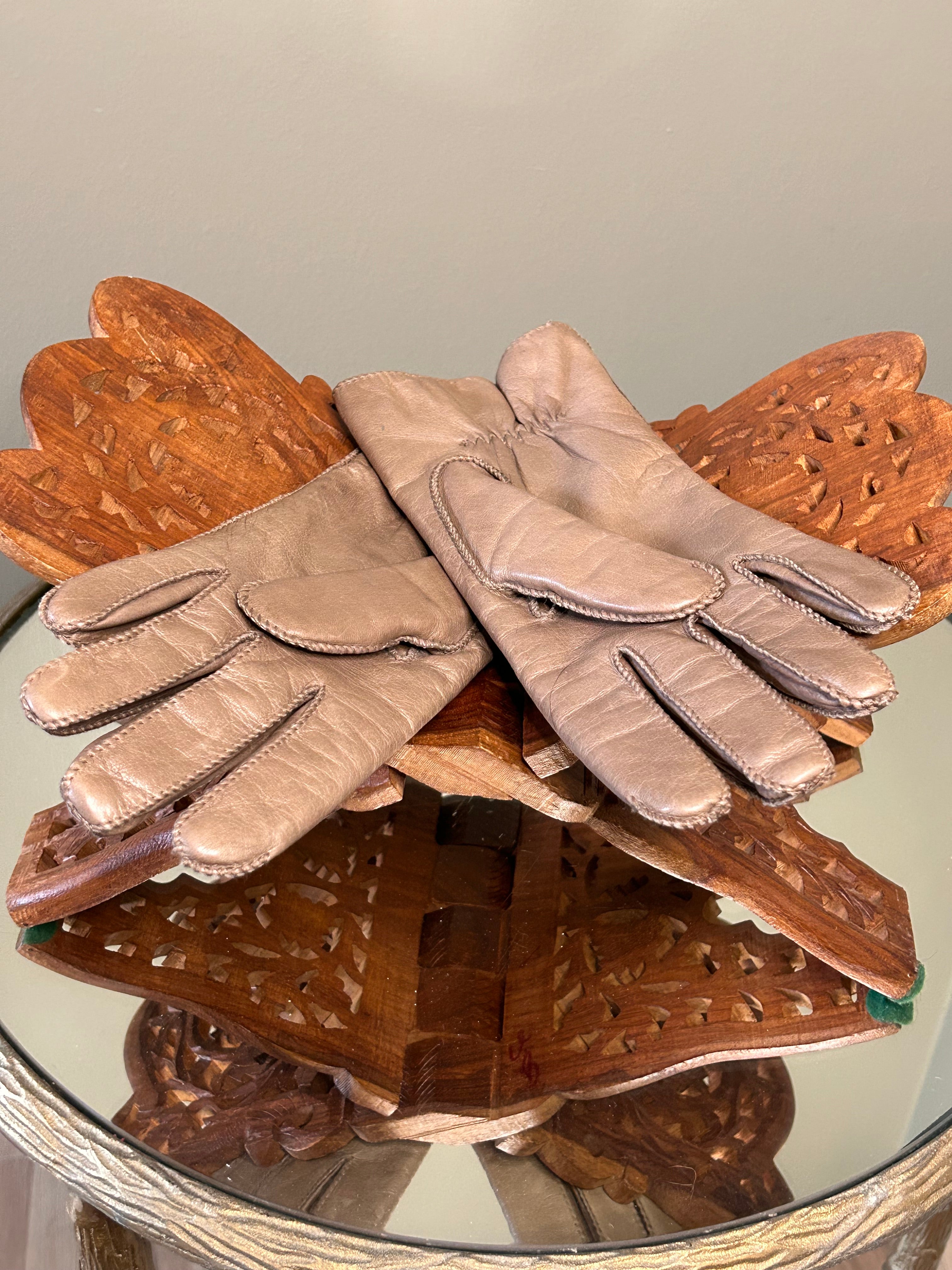 Vintage Taupe Leather Gloves