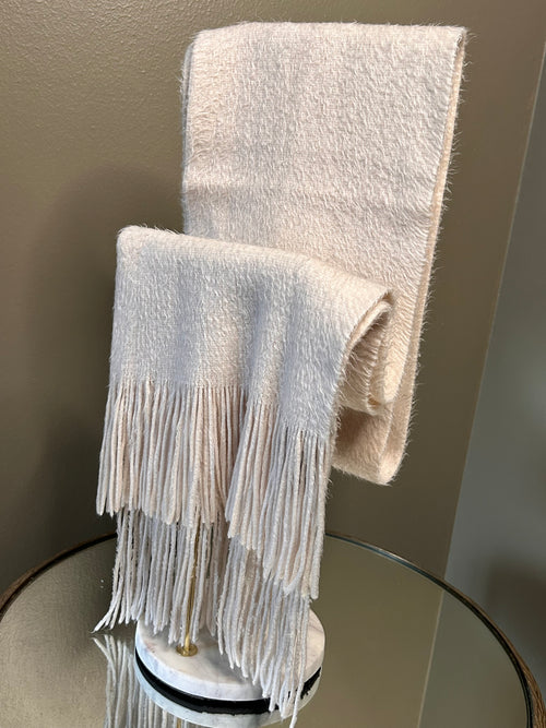 Cejon 100% Acrylic Fringed Scarf – Ivory & Camel